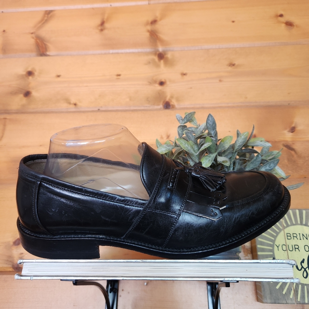 Johnston & Murphy Signature Series Black Leather Shoe Kiltie Tassel Loafer Sz 8M - Picture 3 of 11
